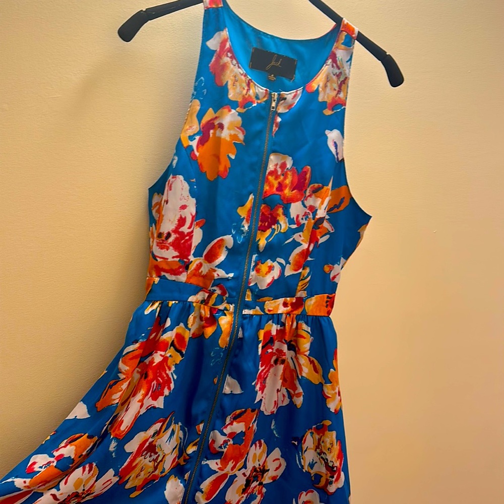 Floral Double Sided Front Zip Flare Summer Dress